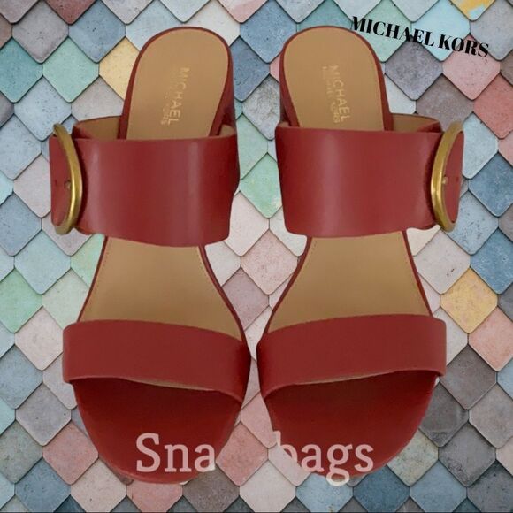 MICHAEL KORS NEW IN BOX ESTELLE MID LEATHER SLIP ON SANDAL 8M - Picture 2 of 9